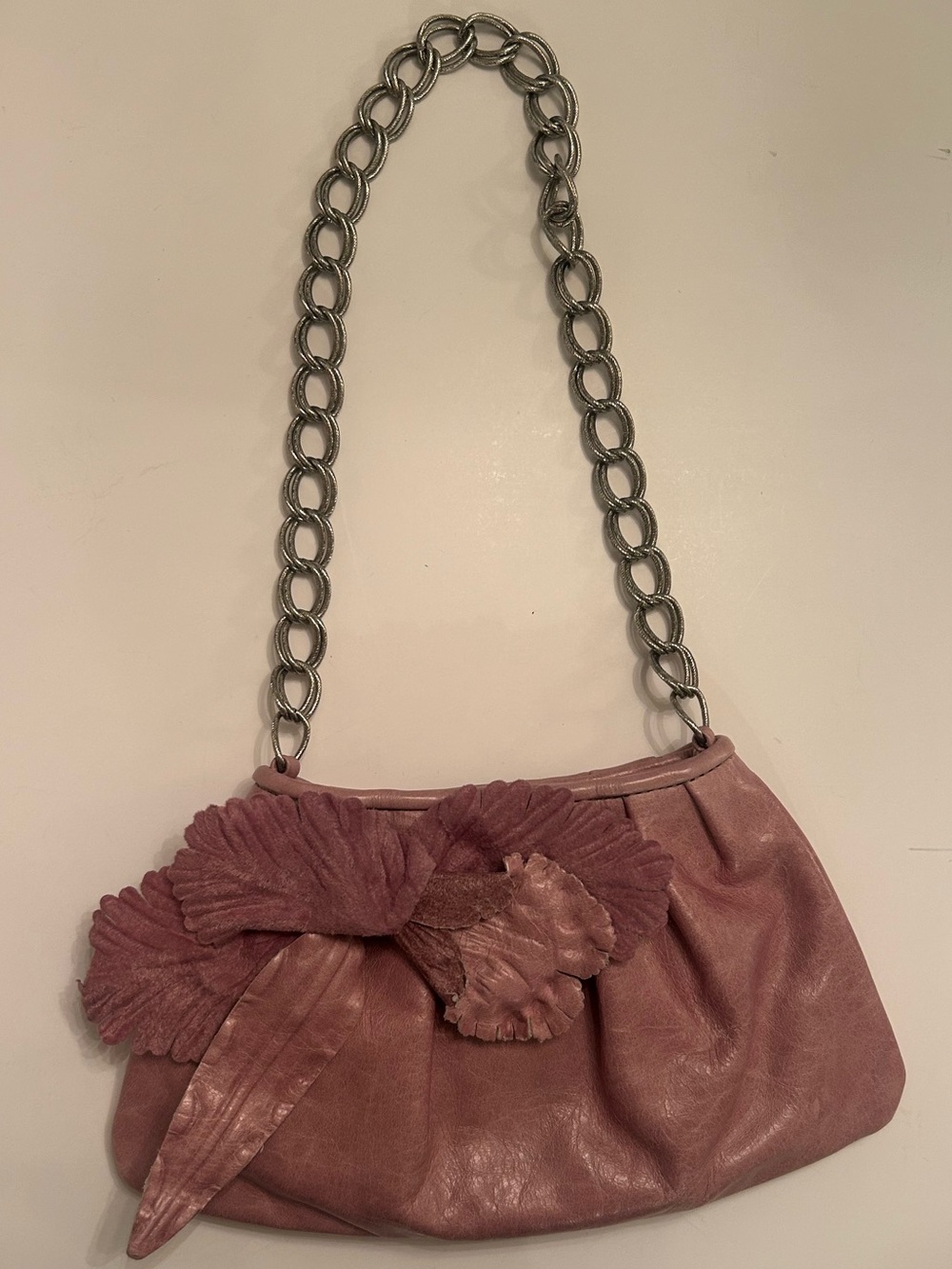Mauve Floral Bow Chain-Handle Women's Shoulder Bag